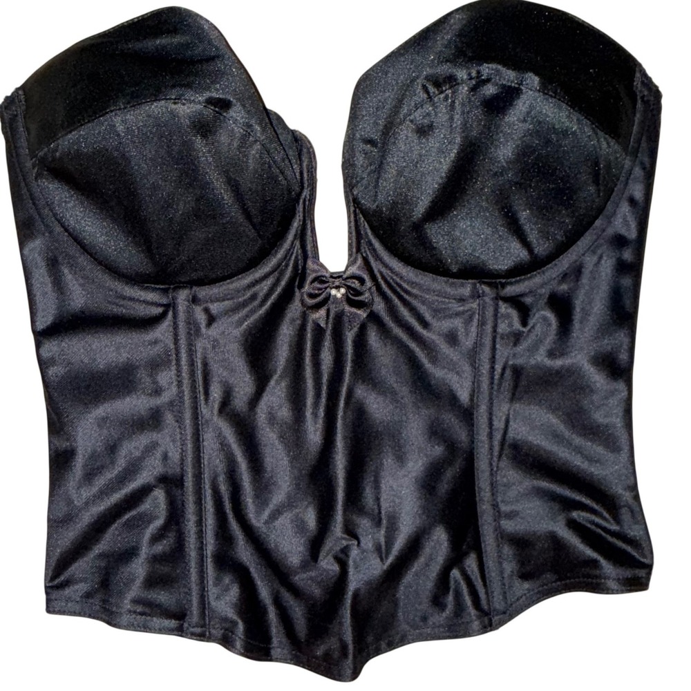 Jezebel Black Satin Corset Bra Bustier‎ Boned Underwire Size 36B